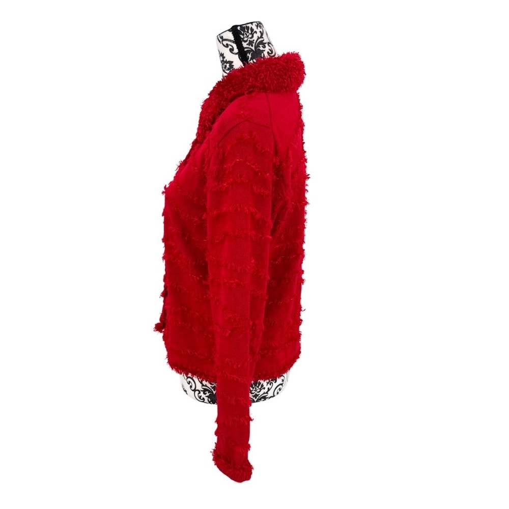 Michael Simon New York Vintage Red Fringe Fuzzy Collar Button-Up Cardigan, M - Picture 6 of 9